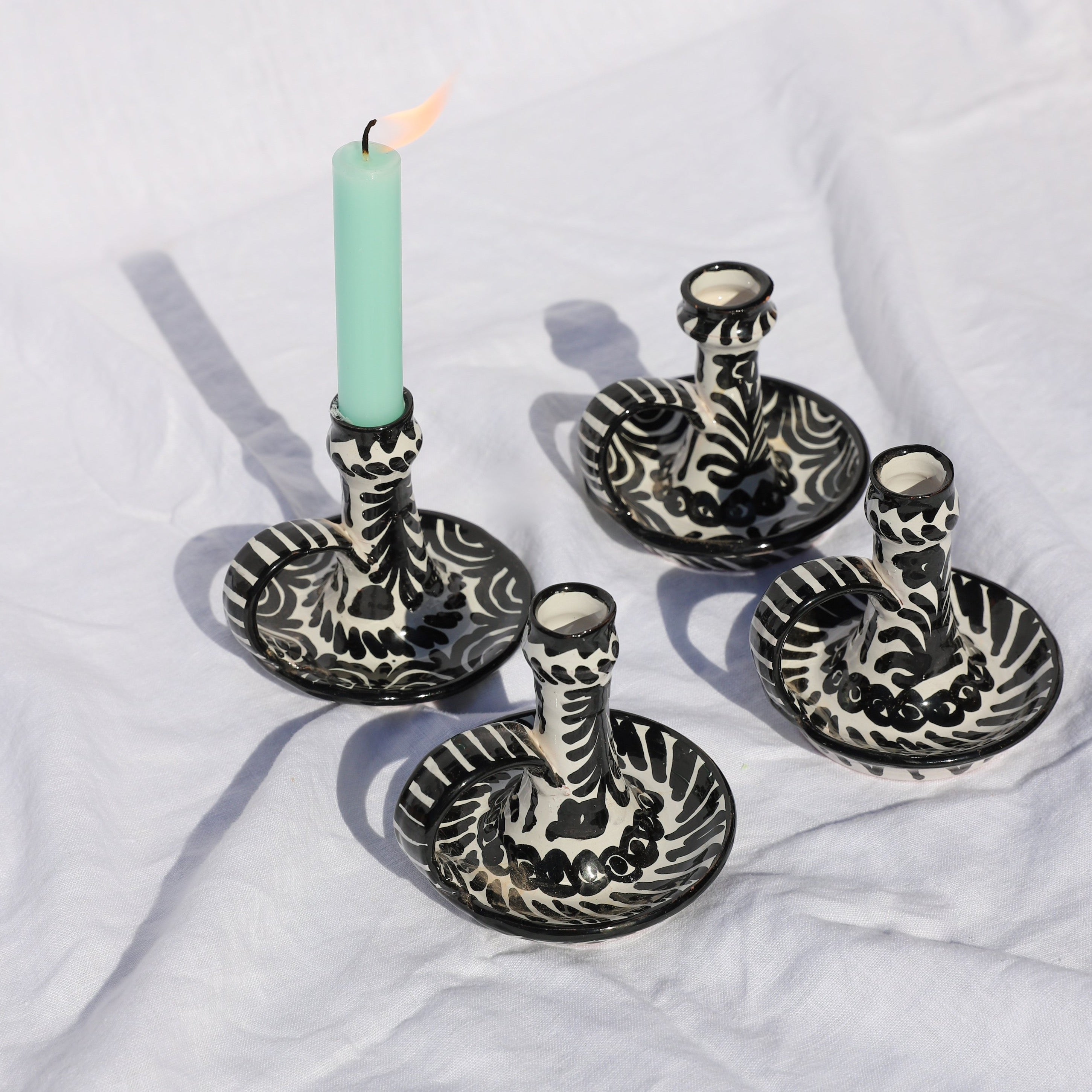 Casa Blanca & Negra Candlestick with Hand-Painted Designs