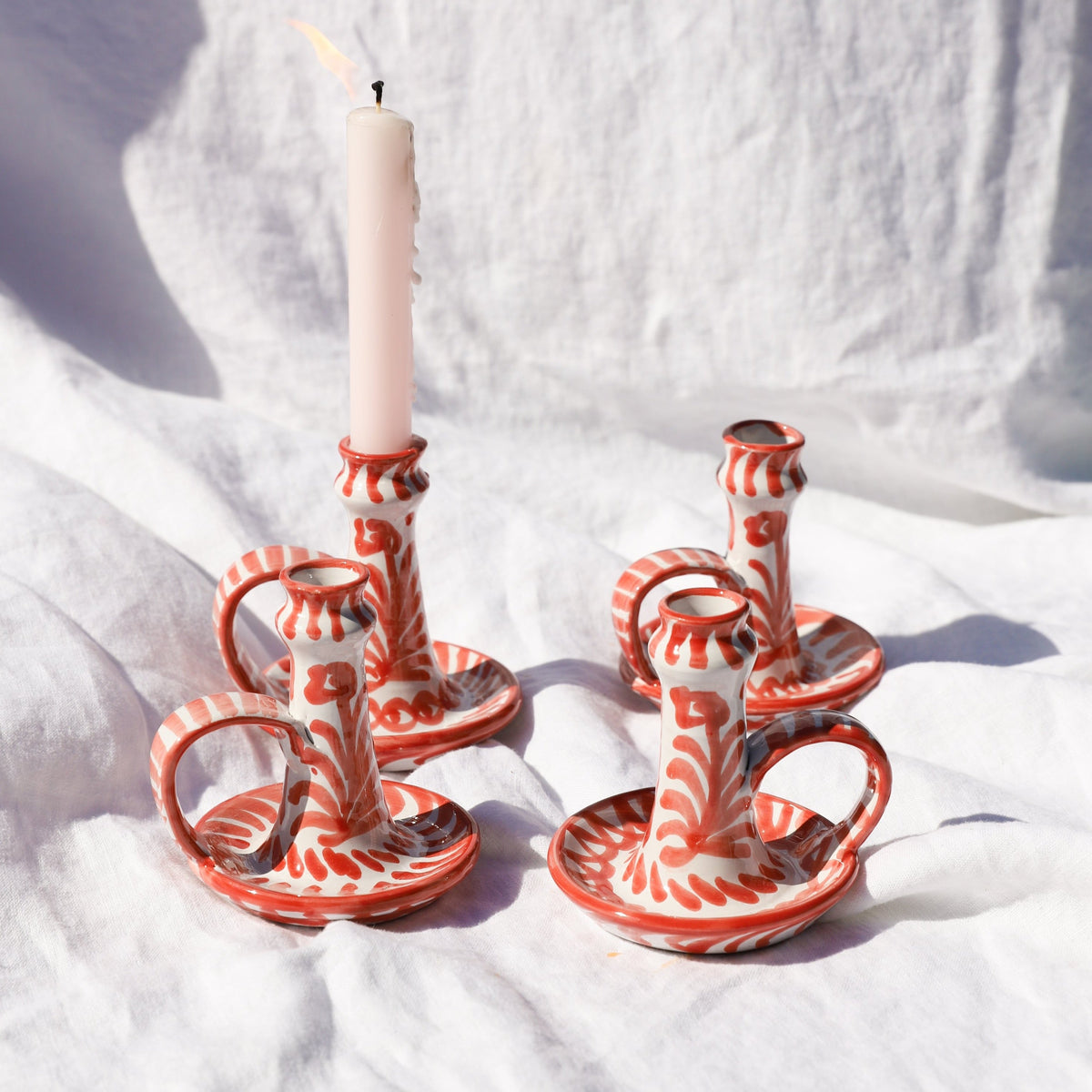 Casa Coral Candlestick with Hand-Painted Designs