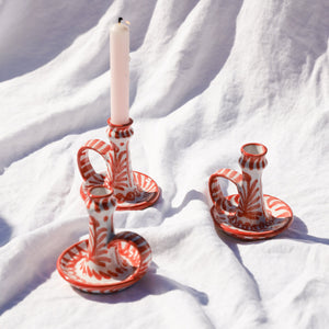 Casa Coral Candlestick with Hand-Painted Designs