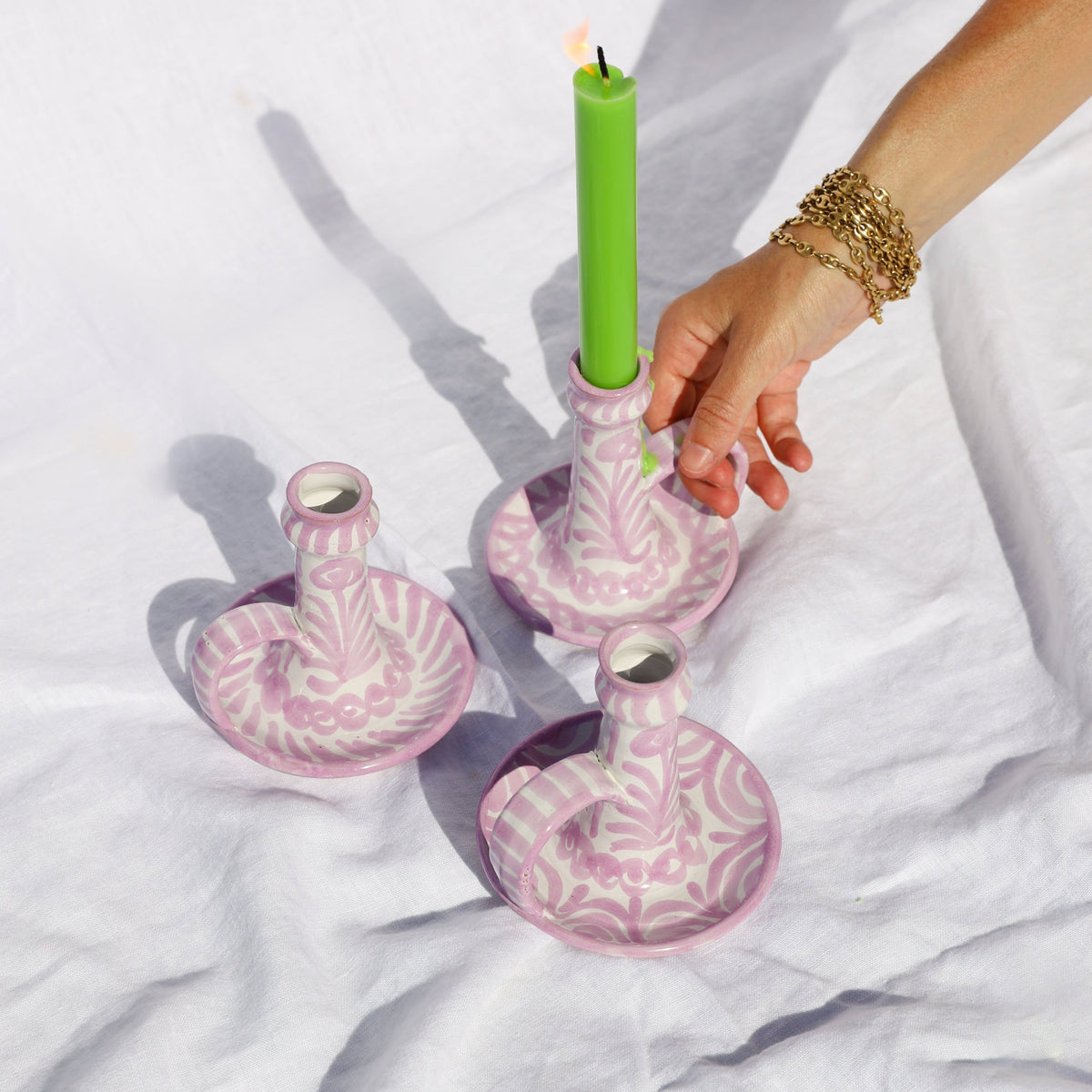 Casa Lila Candlestick with Hand-Painted Designs