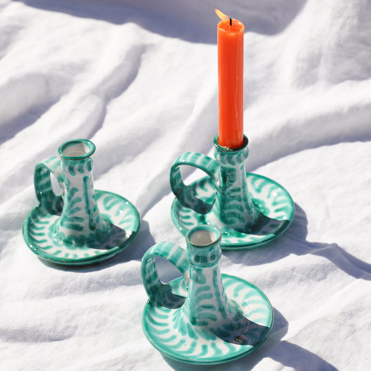 Casa Verde Candlestick with Hand-Painted Designs