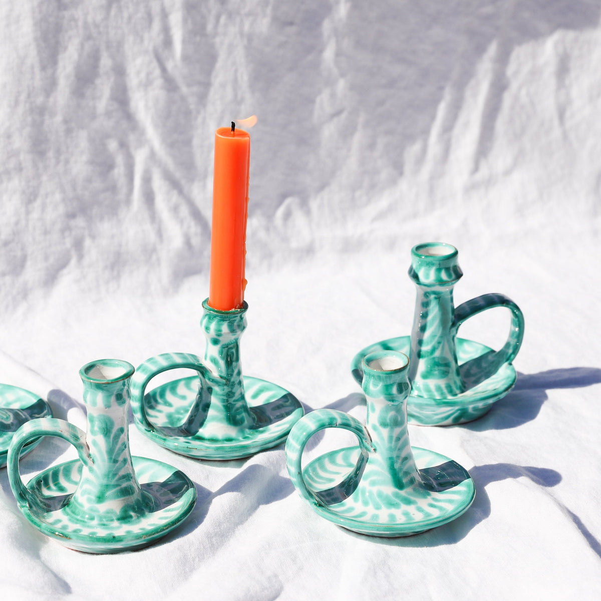 Casa Verde Candlestick with Hand-Painted Designs