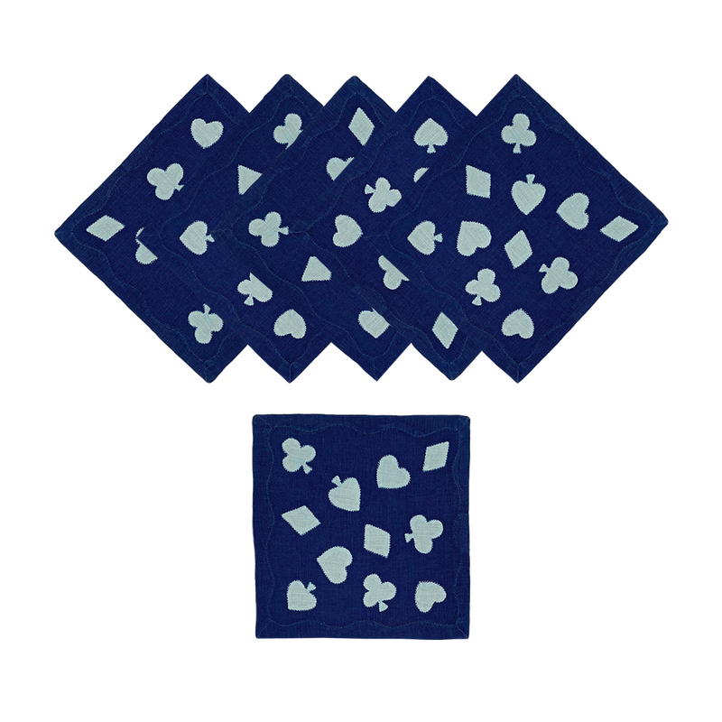 Cardshark Cocktail Napkins in Navy & Aqua, Set of 6