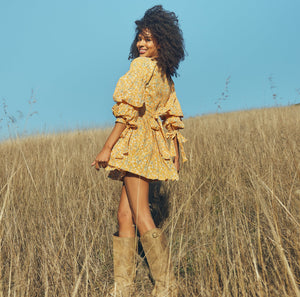 Rachael Wrap Mini Dress in Ivory & Clementine Floral