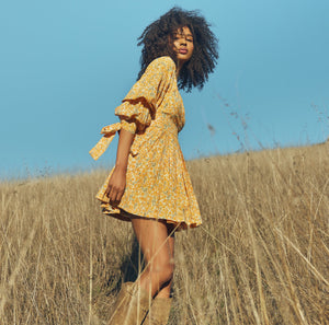 Rachael Wrap Mini Dress in Ivory & Clementine Floral