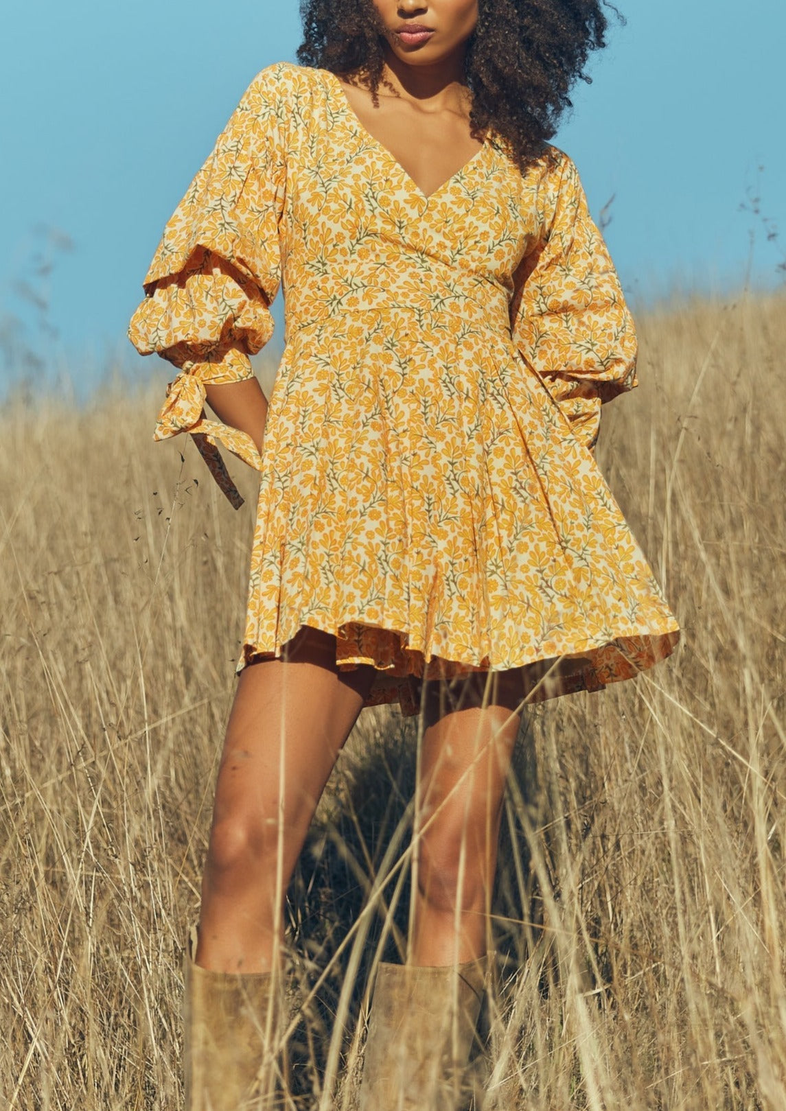 Rachael Wrap Mini Dress in Ivory & Clementine Floral