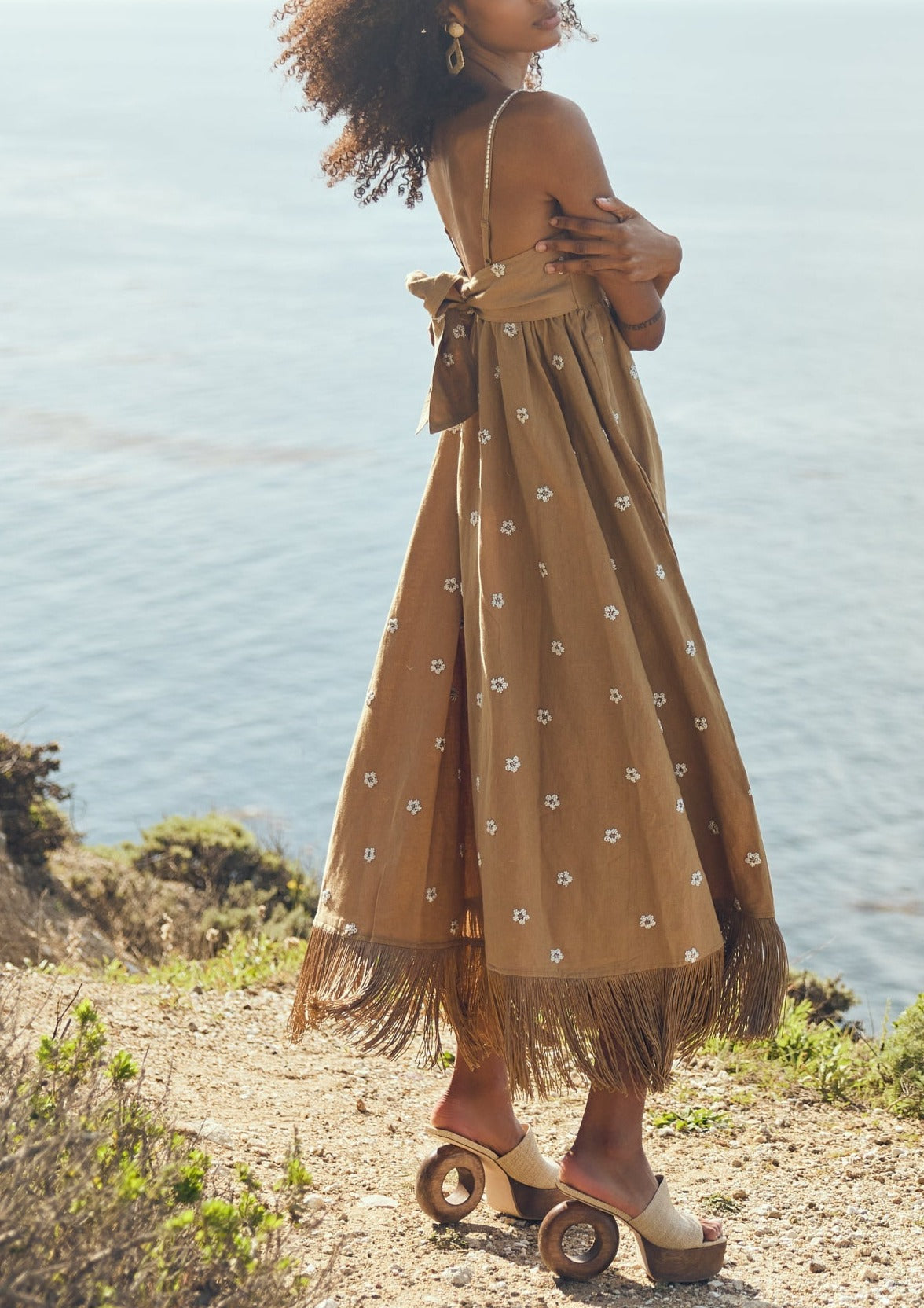 Meadow Beaded Dress in Light Fawn and Ivory Floral