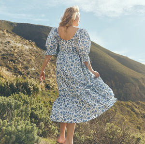 Hayley Puff Sleeve Dress in Cream Azure Floral