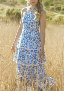 Emma Tiered Dress in Cream Azure Floral