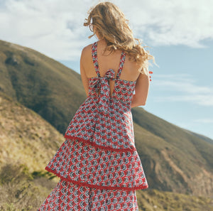 Emma Tiered Dress in Carmine Crimson Floral