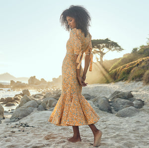 Frances Square Neck Top in Ivory & Clementine Floral