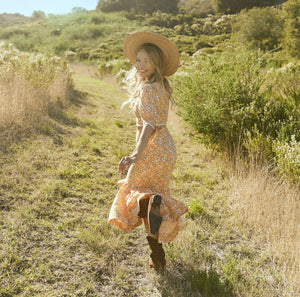 Frances Square Neck Top in Ivory & Clementine Floral