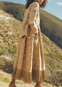 Meadow Embroidered Beaded Blazer in Light Fawn and Ivory Floral