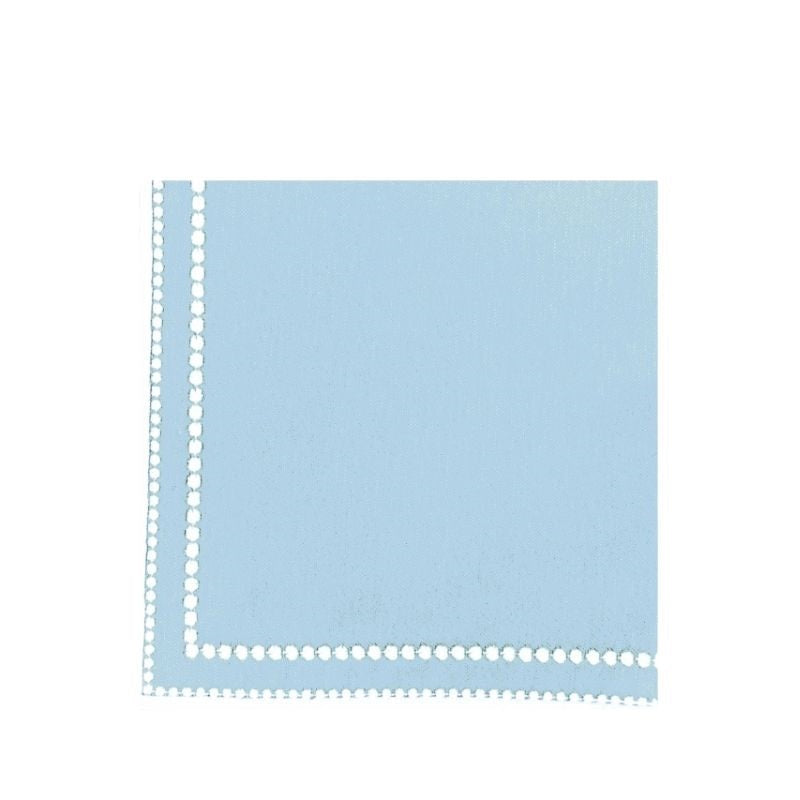 Luxury Embroidered Square blue napkin with two rows of white dot embroidery. Square.