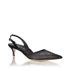 Classic Slingback 45 in Black Glitter Mesh