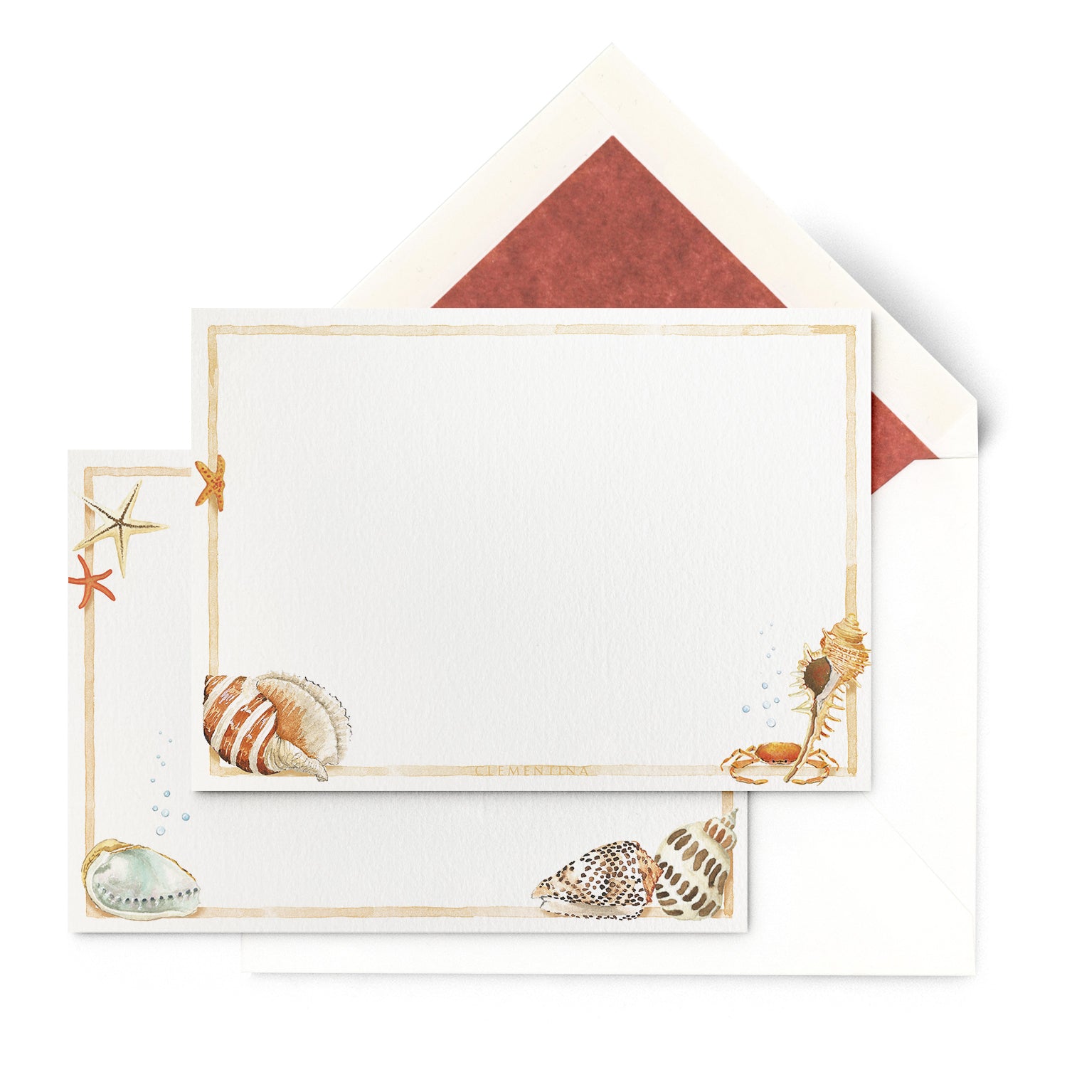 Shells on Shells Stationery Cards, Personalized Set of 50