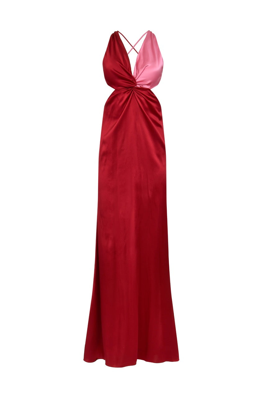 Costa Knot Silk Dress in Rosa/Vino