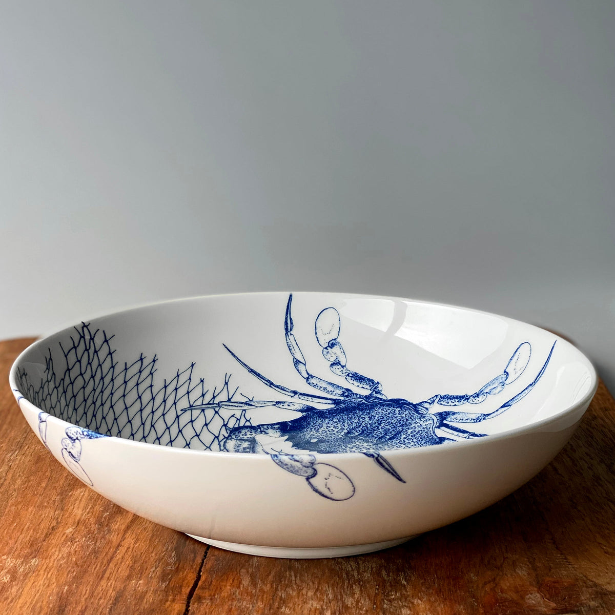 Crabs Blue Wide Serving Bowl - Caskata