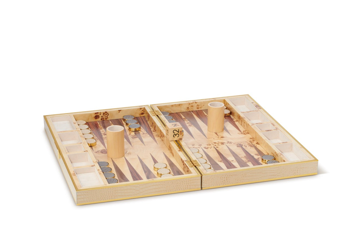 Croc Leather Backgammon Set in Fawn