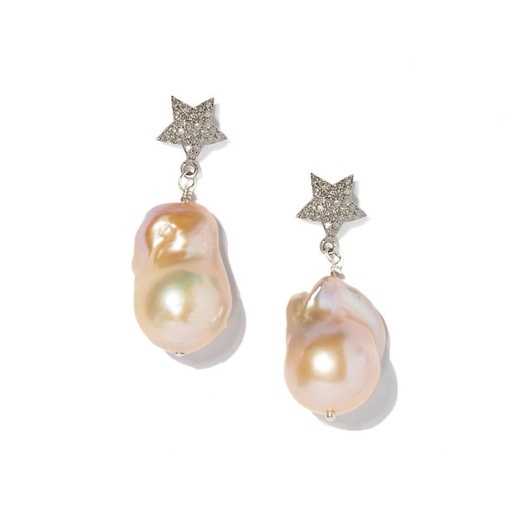 Diamond Star and Baroque Pearl Earrings