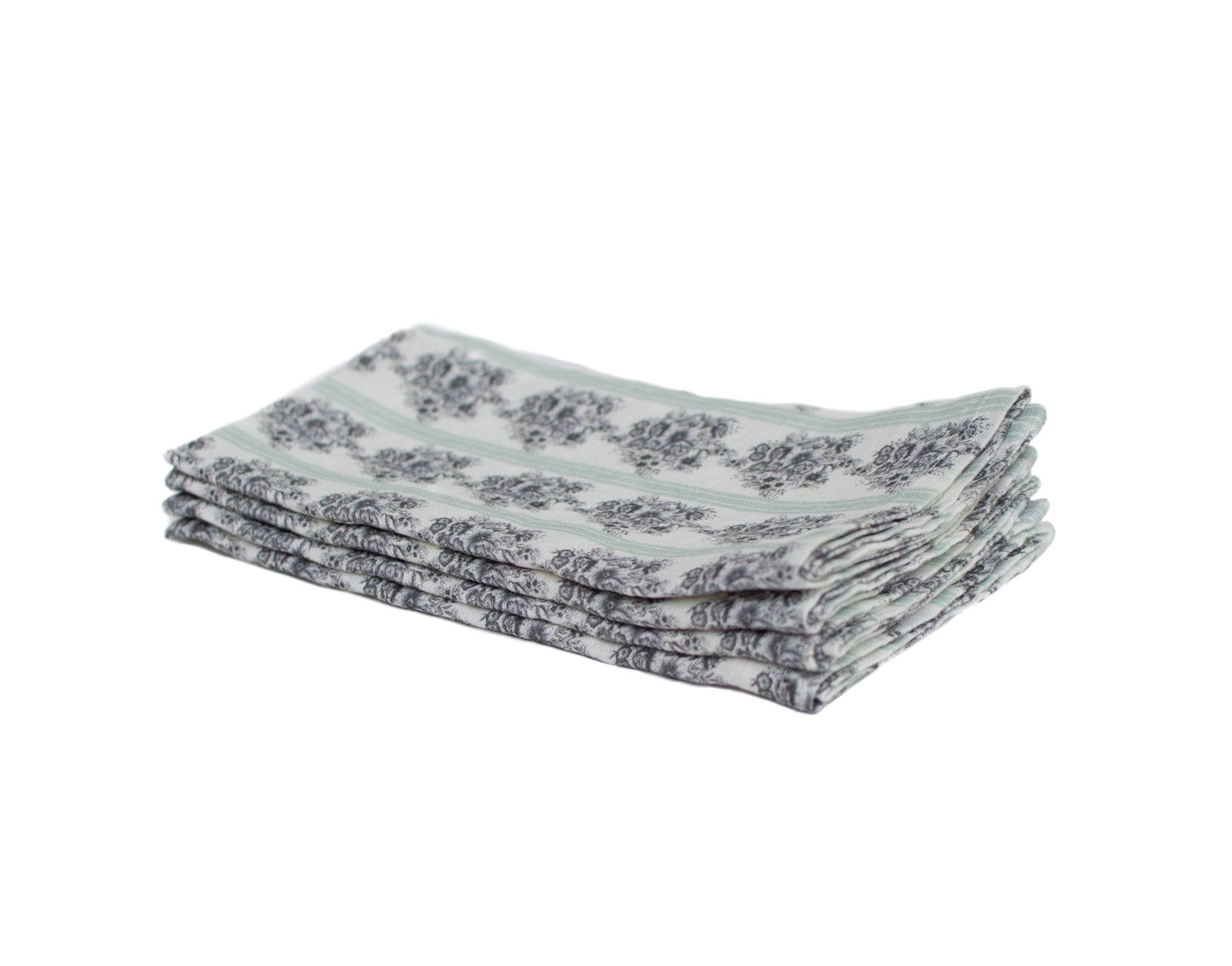 Linen Napkins in Floral Stripe, Set of 4