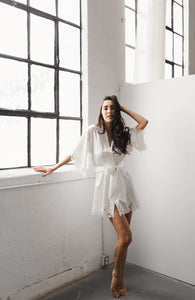 Cara Silk Cotton Short Bridal Robe - Daphne Newman Design