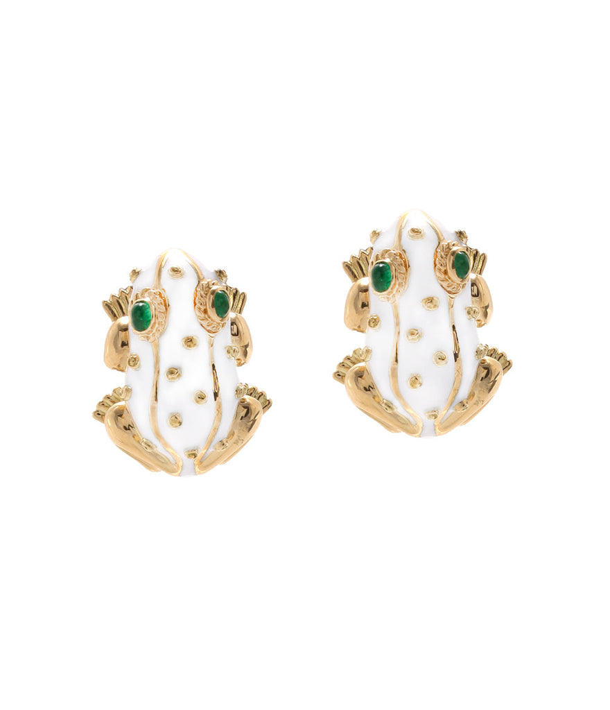 Frog Earrings in White Enamel