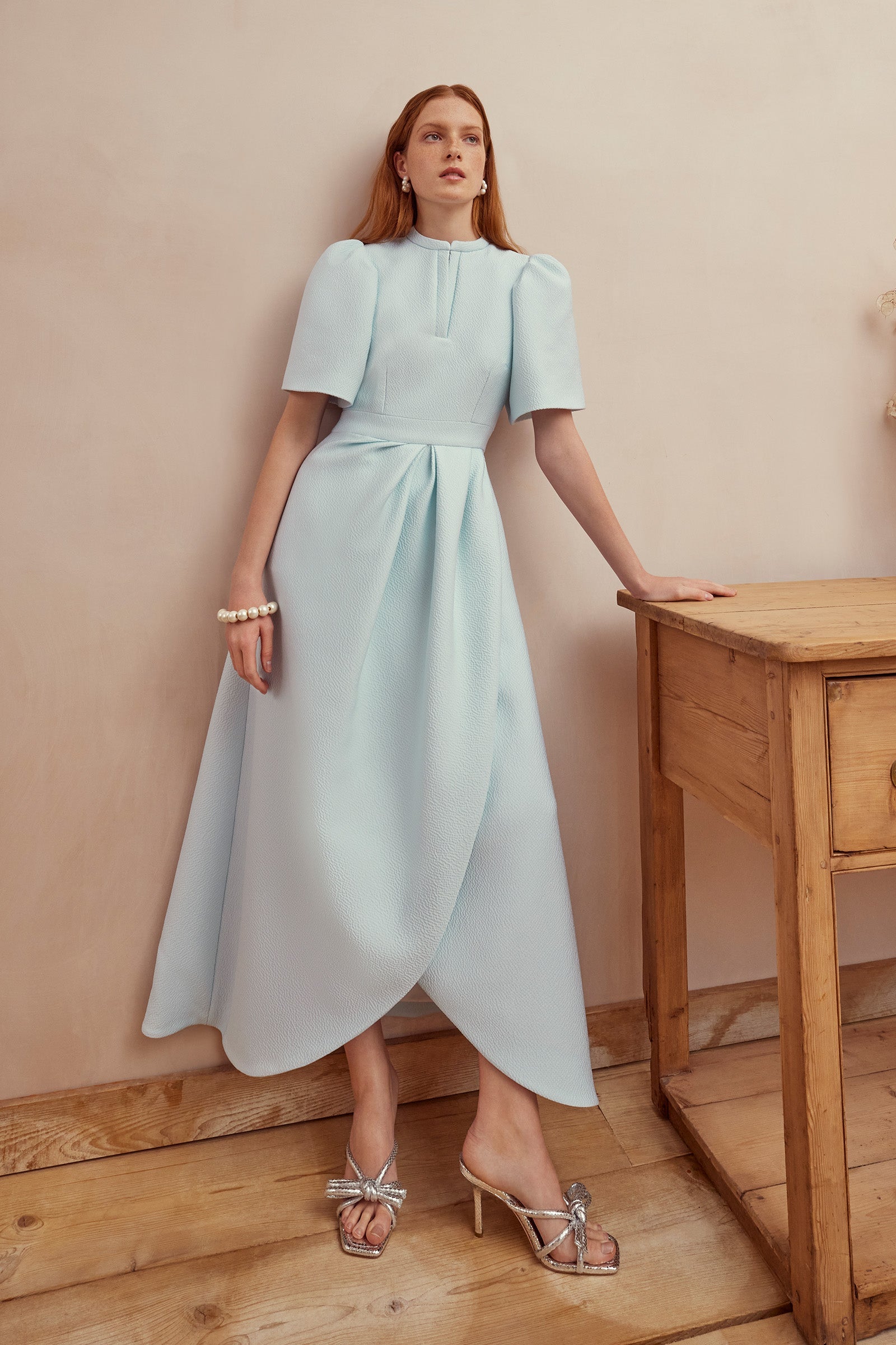 Delphine Dress Ice Blue Cloqué