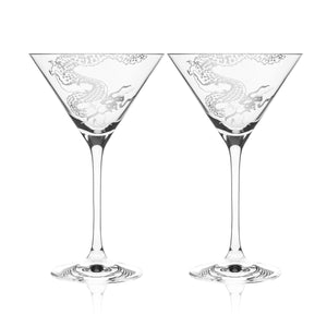 Dragon Martini Glasses in Sand-Etched Crystal from Caskata Set of 2