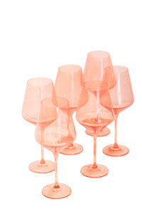 Wine Stemware, Set of 6 Coral Peach Pink