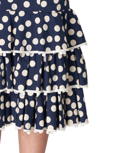 Navy Polka Dot Tiered Ruffle Midi Dress