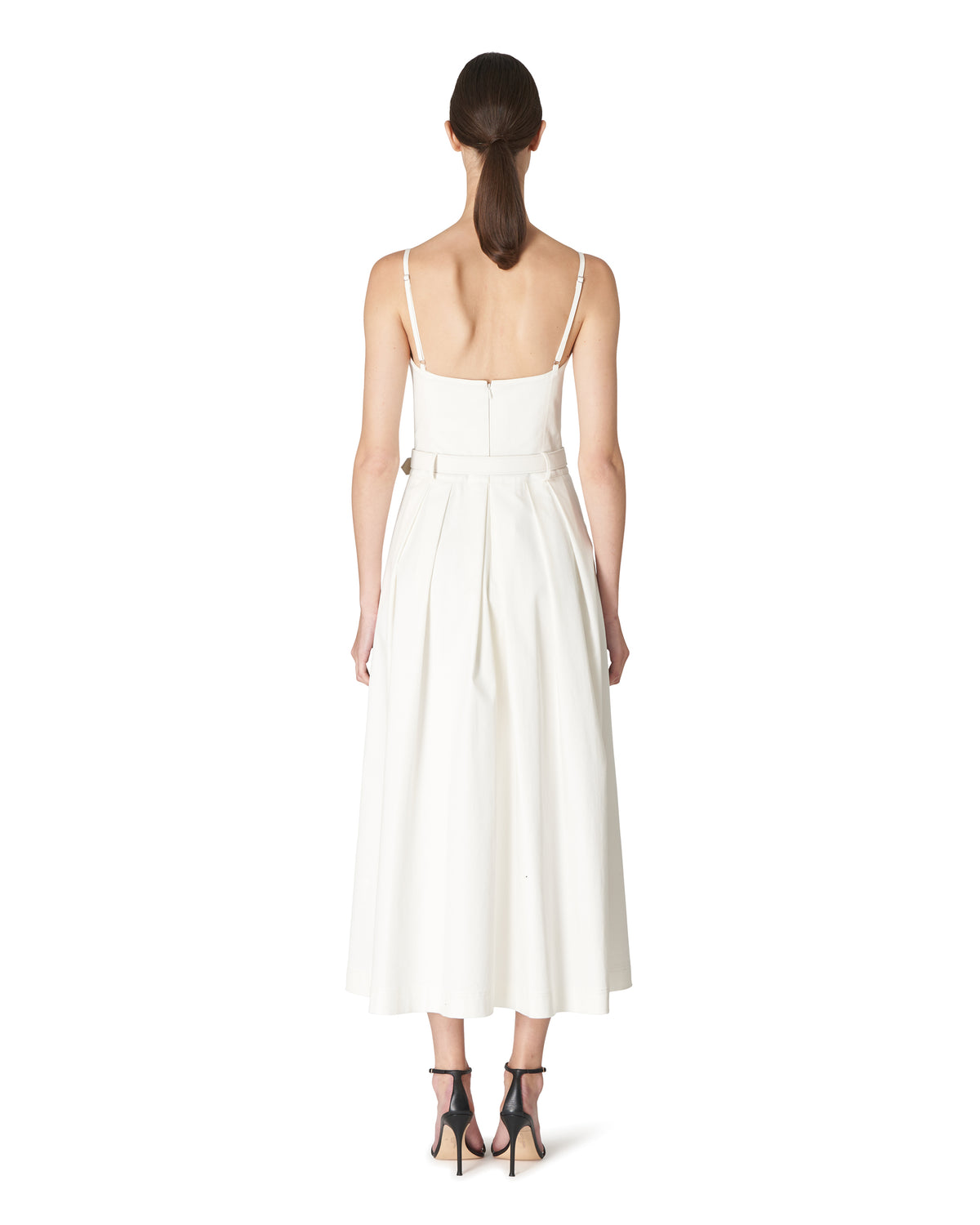 White Ruched Bustier Belted Midi Dress