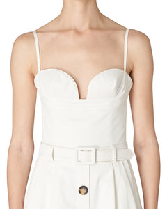 White Ruched Bustier Belted Midi Dress