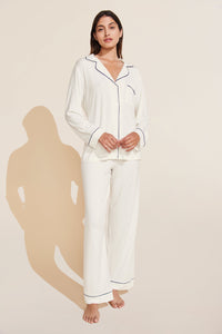 Gisele Long PJ Set in Pure Ivory/Navy