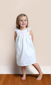 Mathilde White Cotton Dress with Pink Smocking for Little Girls