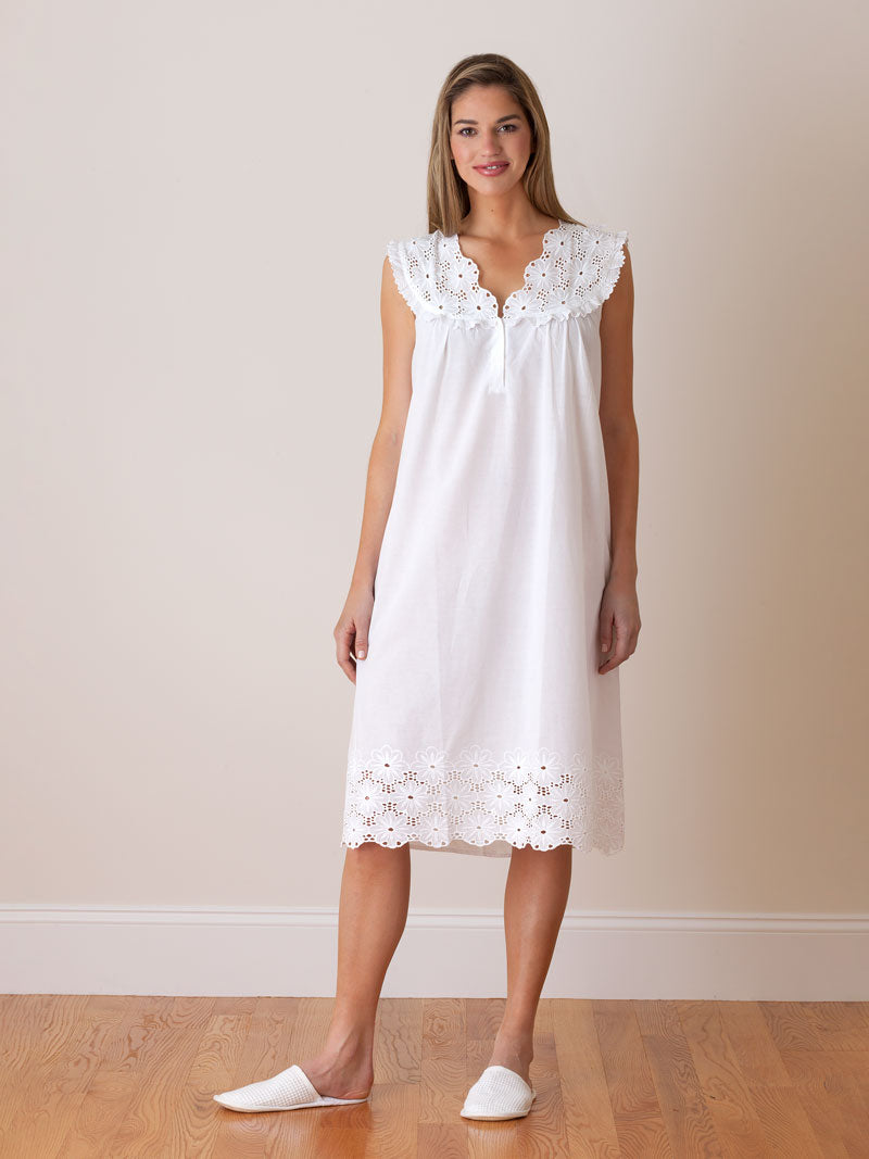 Eloise Nightgown with Eyelet Lace Bodice & Hem