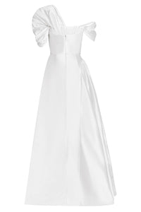 Edith White Silk Asymmetric Drape Shoulder Gown