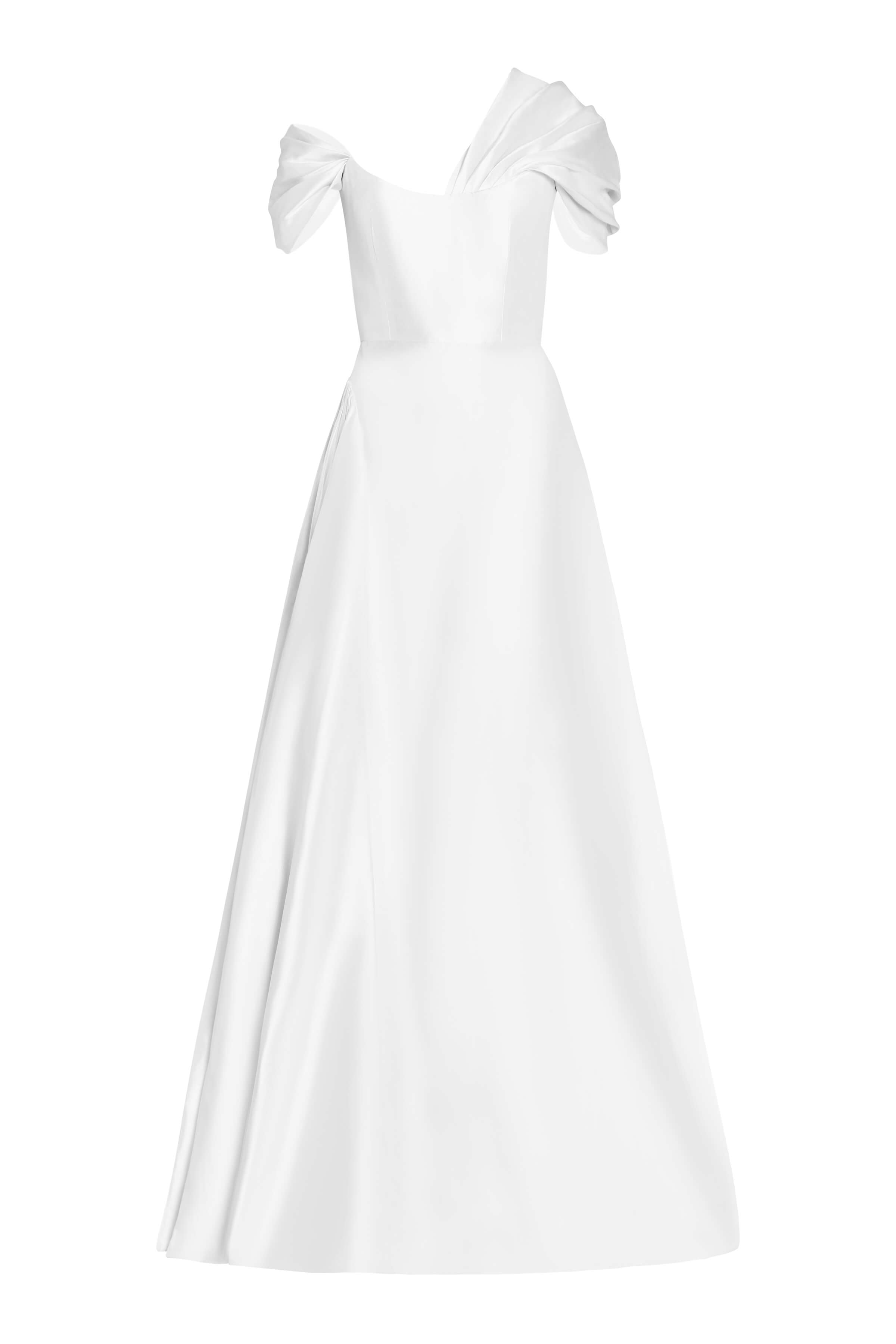 Edith White Silk Asymmetric Drape Shoulder Gown