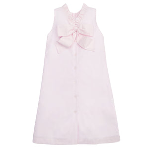 Little English traditional girl's clothing, classic older girl's sleeveless dress for spring, light pink shift dress with ruffle collar for tweens