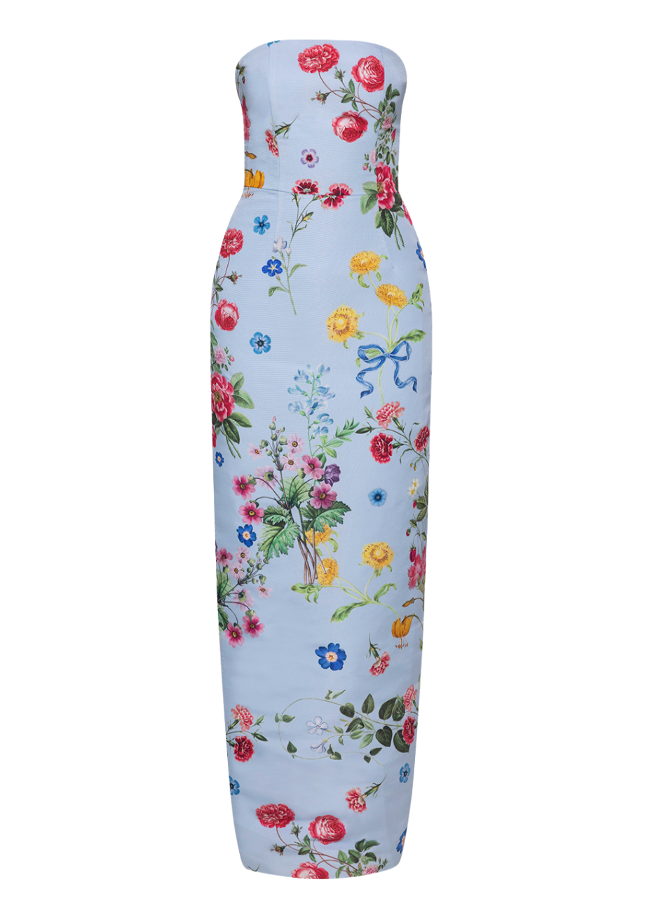 Elizabeth Sky Floral Silk Faille Column Gown