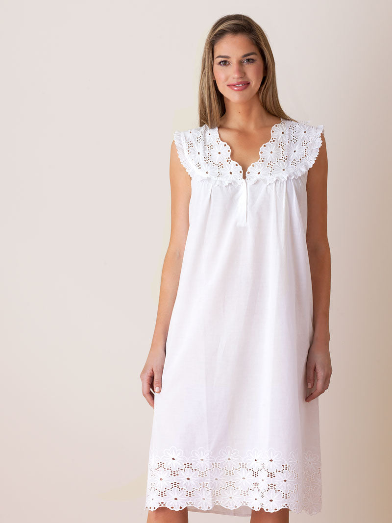 Eloise Nightgown with Eyelet Lace Bodice & Hem