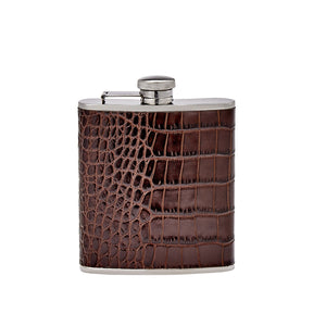 6 oz Leather Wrapped Flask in Crocodile Embossed Leather