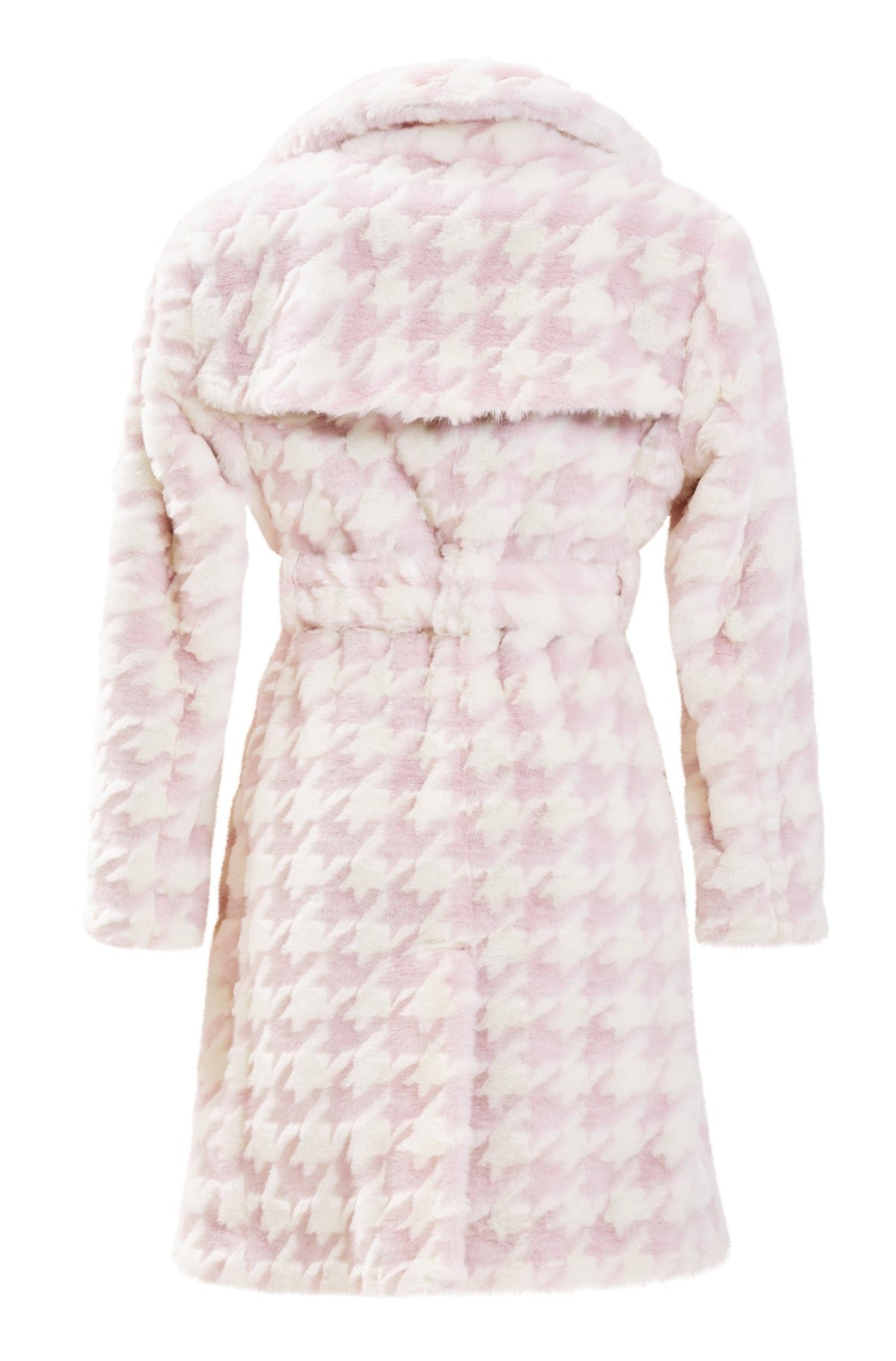 Juliette Faux Fur Houndstooth Coat in Pink