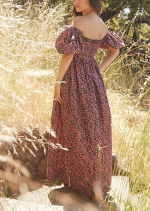 Aurora Puff Sleeve Maxi Dress in Faded Onyx Light Ruby Floral