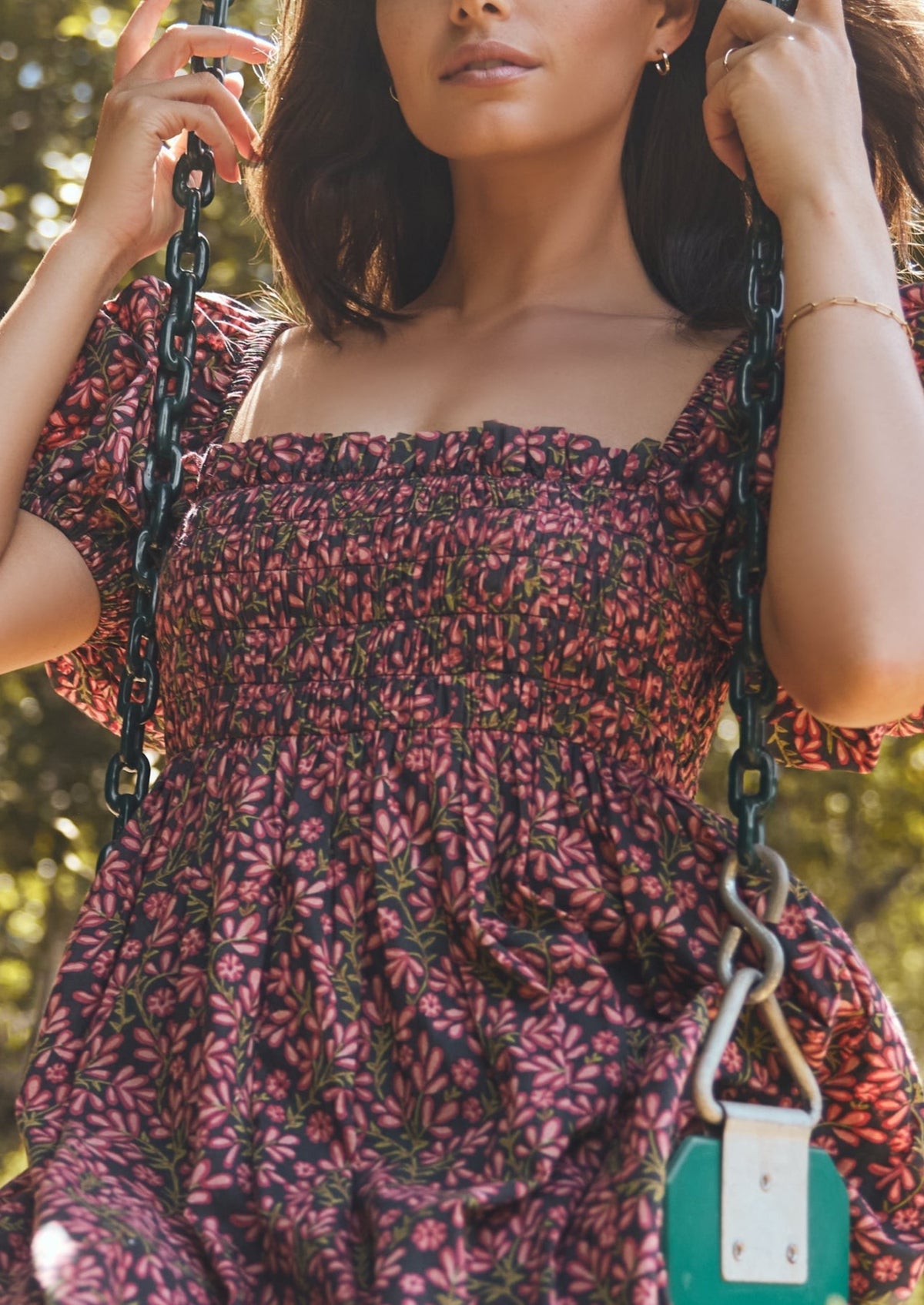 Aurora Puff Sleeve Maxi Dress in Faded Onyx Light Ruby Floral