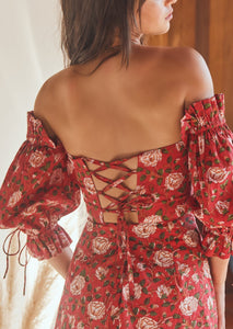 Casey Puff Sleeve Top in Scarlet Ivory Rose Floral