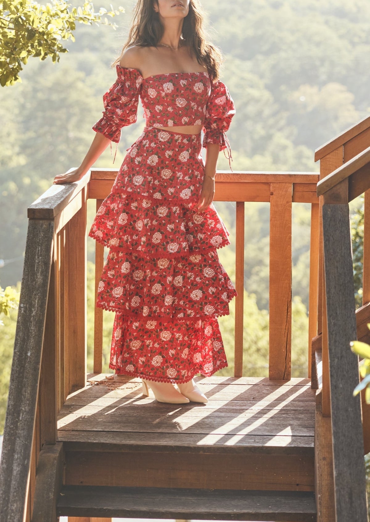 Casey Puff Sleeve Top in Scarlet Ivory Rose Floral