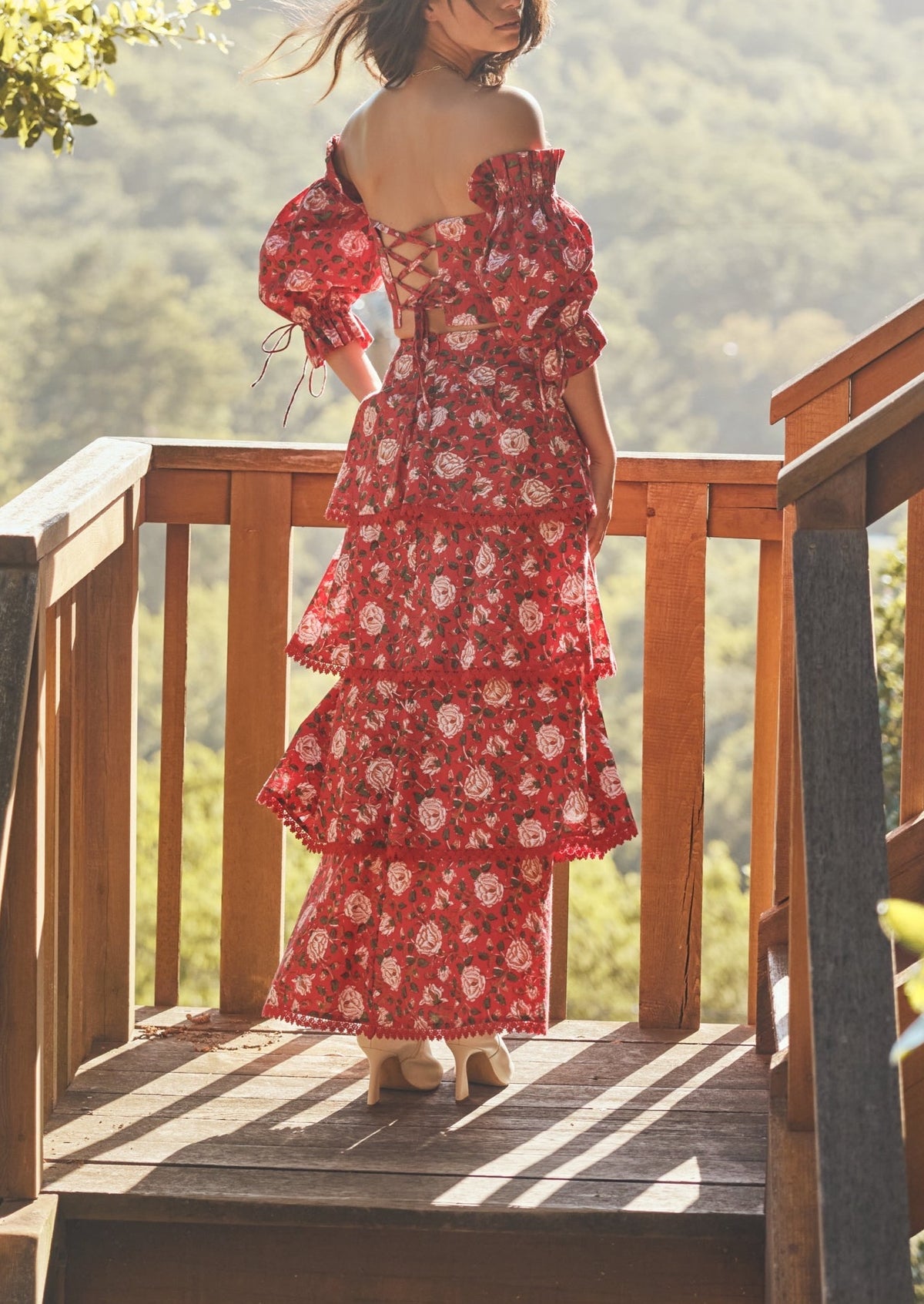 Casey Puff Sleeve Top in Scarlet Ivory Rose Floral