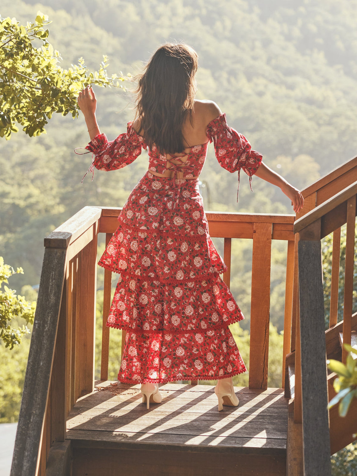 Casey Puff Sleeve Top in Scarlet Ivory Rose Floral