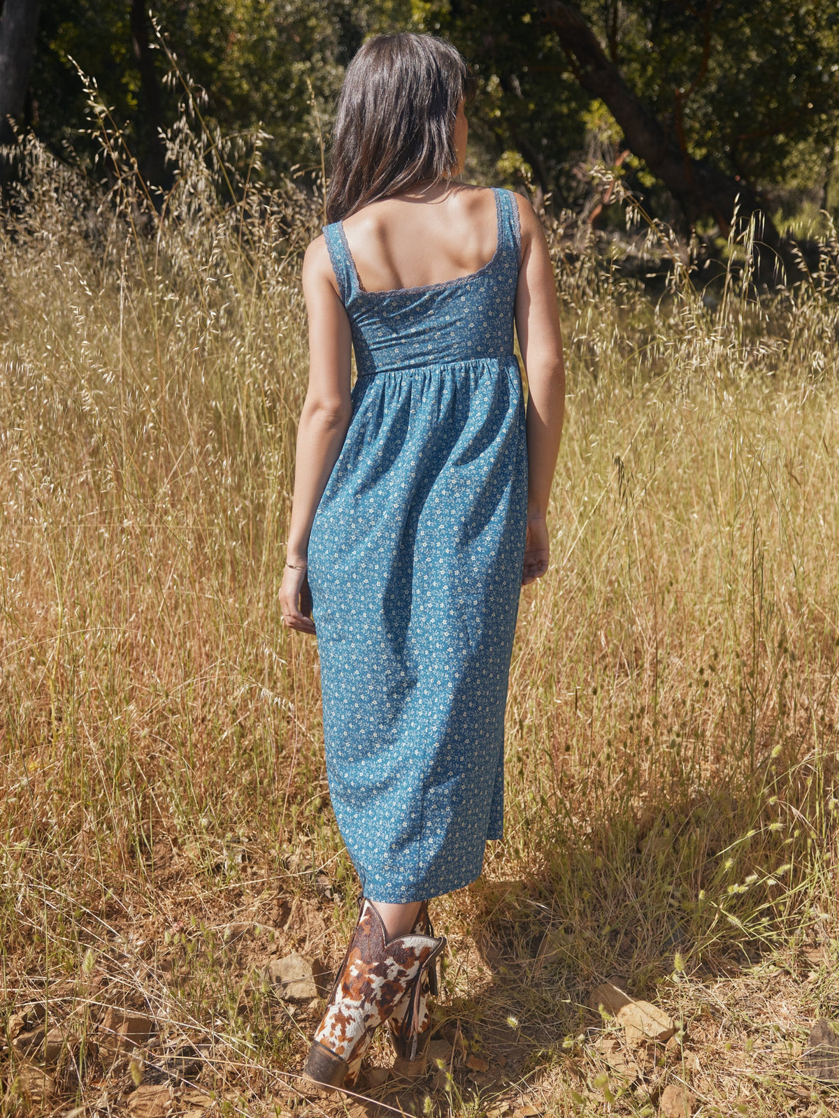 Emily Midi Dress in Queen Blue Mini Alabaster Floral